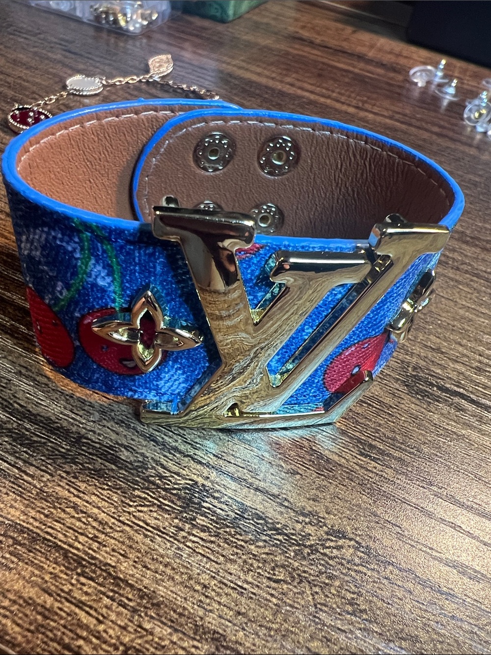 Blue Cherry Monogram Wide Logo Bracelet